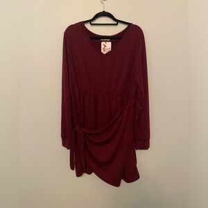 NWT Perfectly Priscilla maroon long sleeve wrap dress